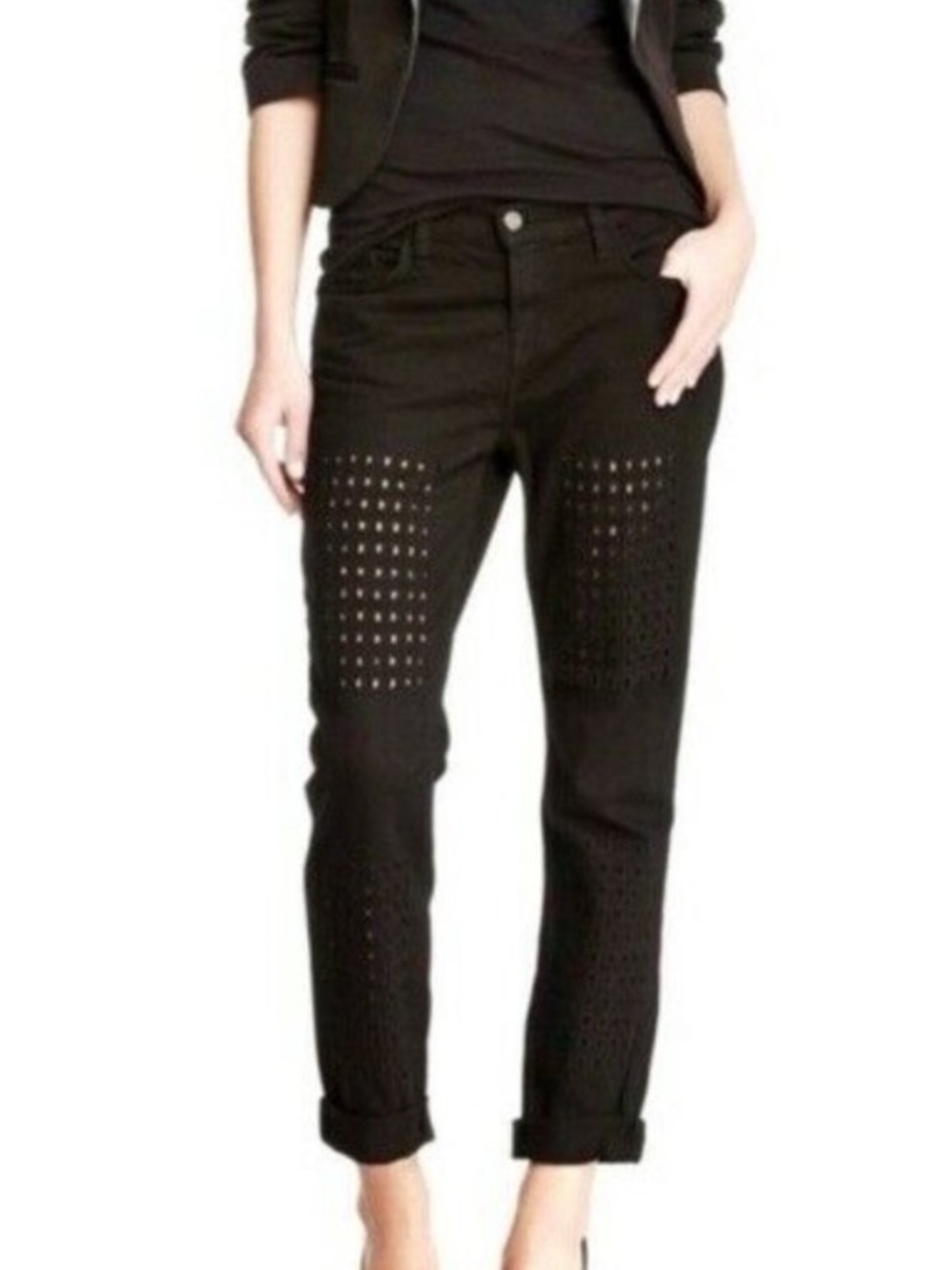 J Brand Aidan Cutout Boyfriend Jeans Size 28 Black
